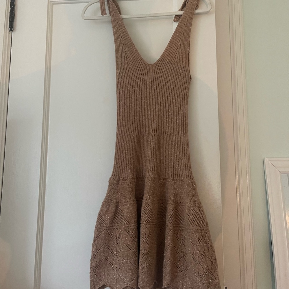 Aqua Brown/metallic knit mini dress